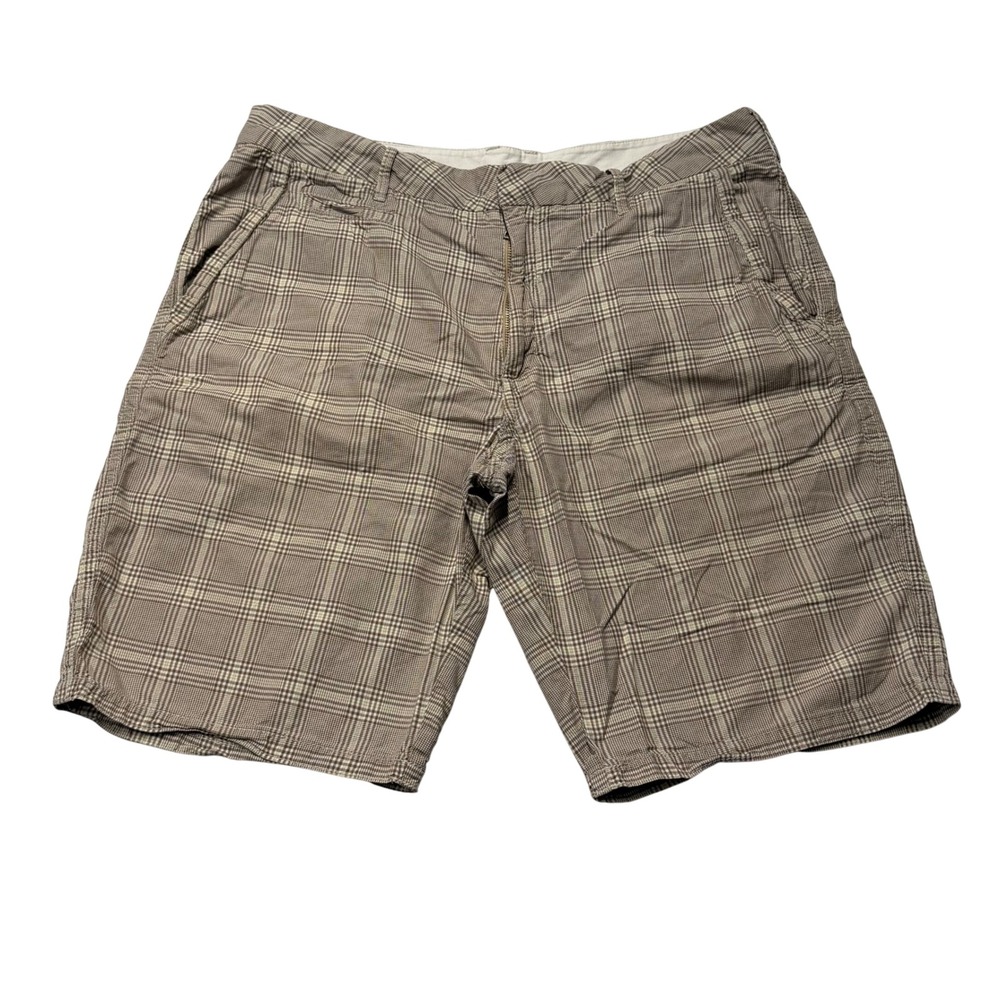 Express Mens Size 36 Brown Plaid Flat Front Cotton Shorts Bermuda Preppy